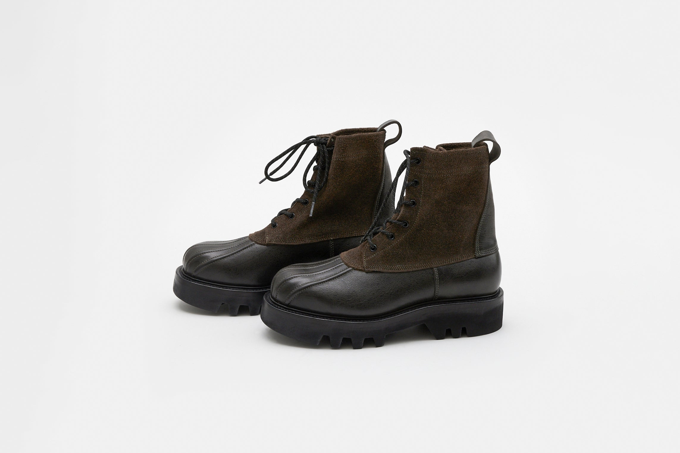 brown black duck boots