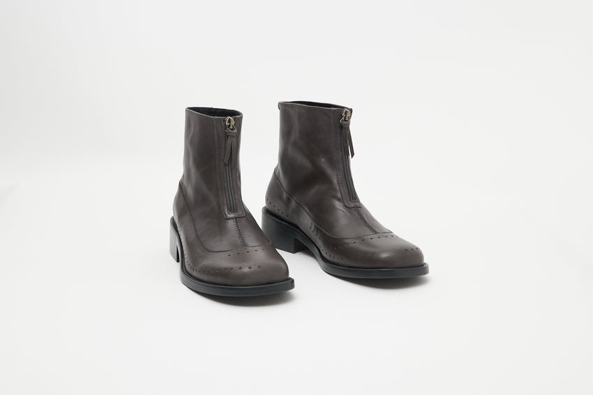 Pair of Cove Boot Jeongli Grey boots, small angled front view standing apart on a plain background
