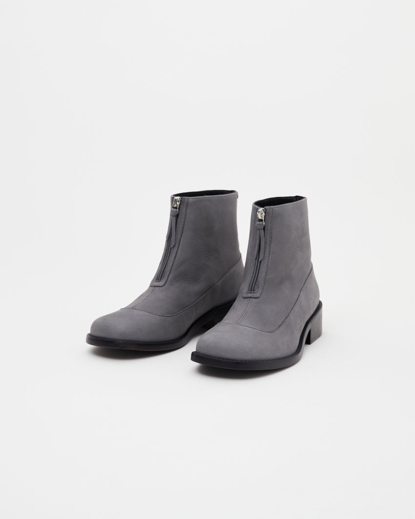Pair of Cove Boot Nubuck Ink Blue ankle boots, angled front view