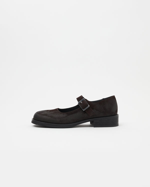 Mary Jane Waxed Suede Deep Brown