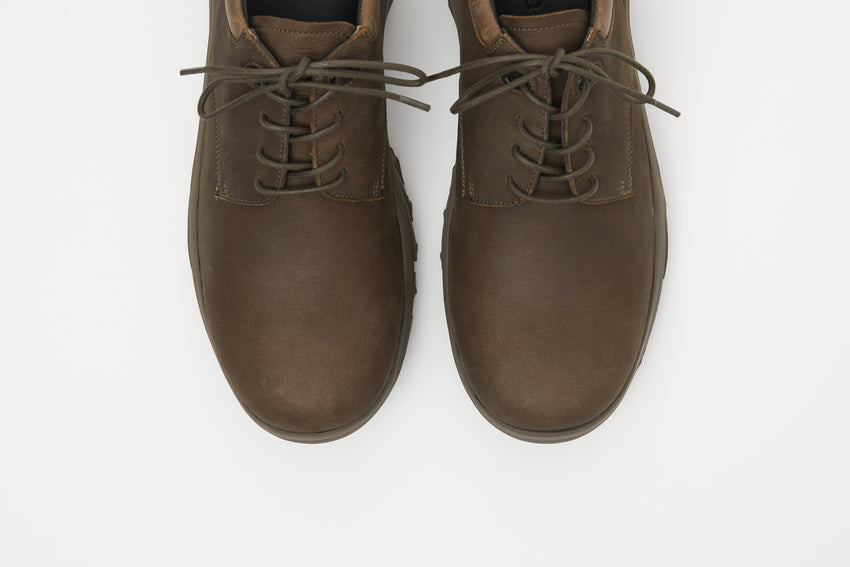 Top-down view of a pair of Non-Safety Shoe Nubuck Brown Stone shoes showing laces