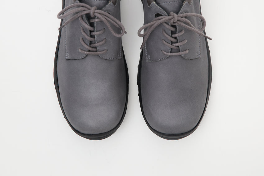 Top-down view of a pair of Non-Safety Shoe Nubuck Ink Blue shoes showing laces