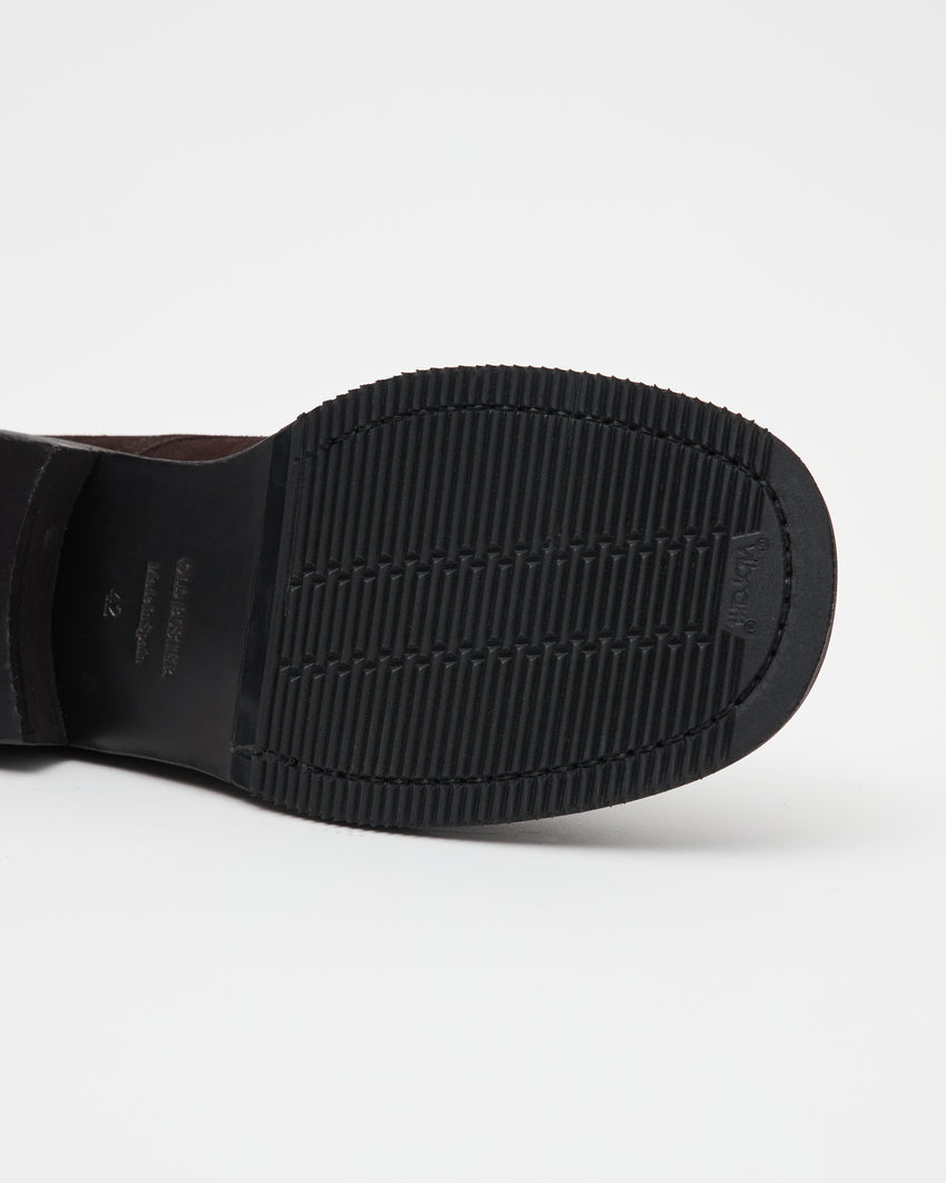 Close-up of Old Buster Waxed Suede Deep Brown outsole showing tread pattern